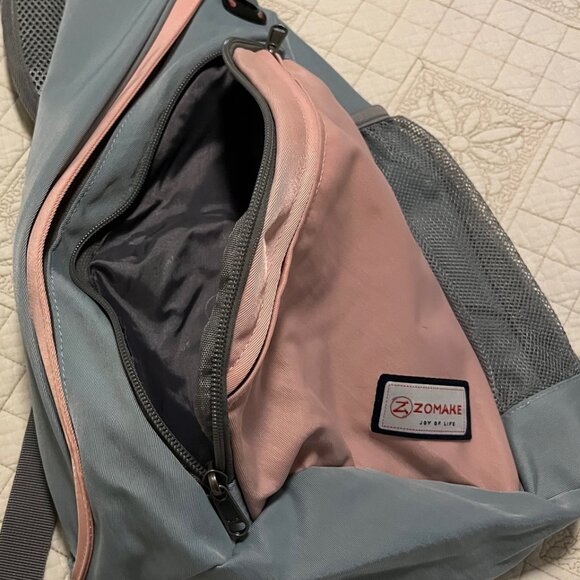 Crossbody Sling Backpack, Grey and Pink - Picture 5 of 9